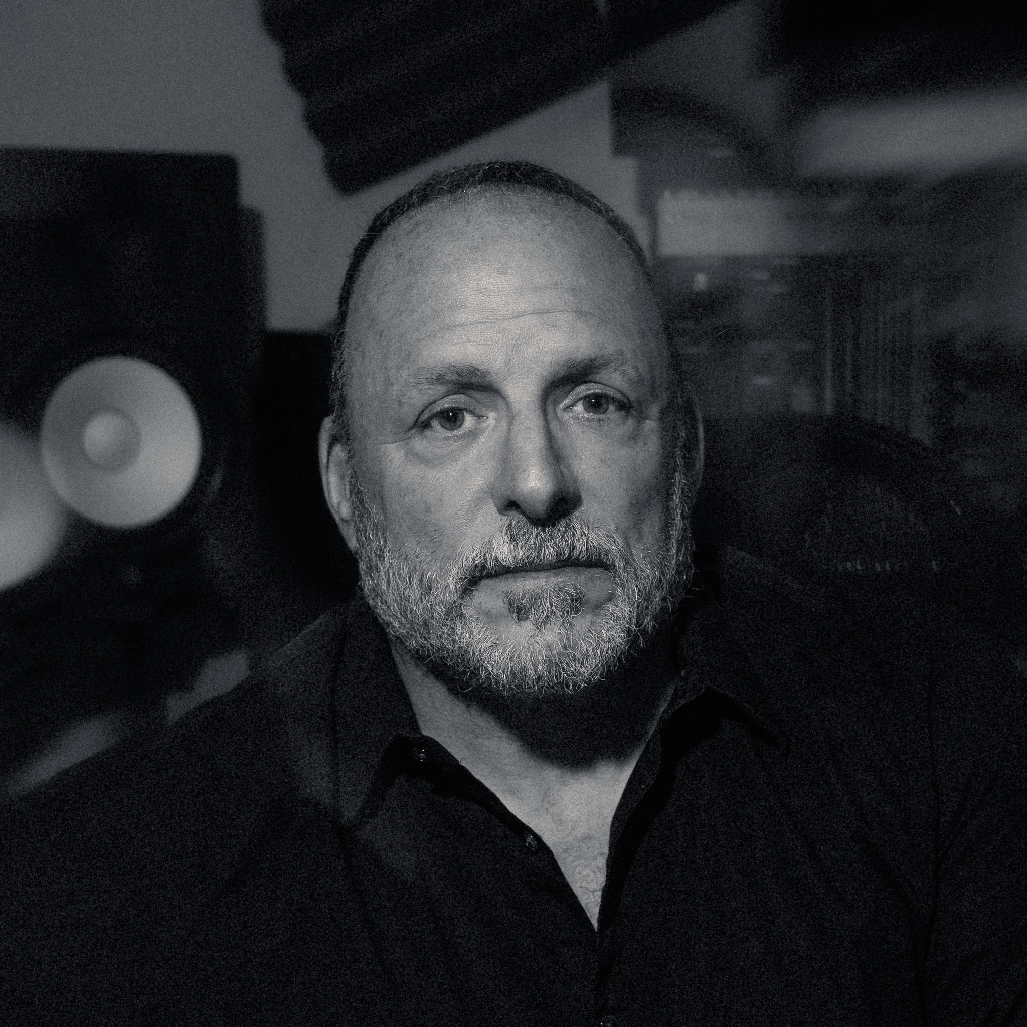 Black-and-white studio portrait of Peter Amato, photographed by his son